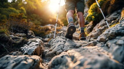 Obraz premium Inclusive Hiker with Prosthetic Limb experiencing Nature, showing diversity and accessibility in outdoor recreation
