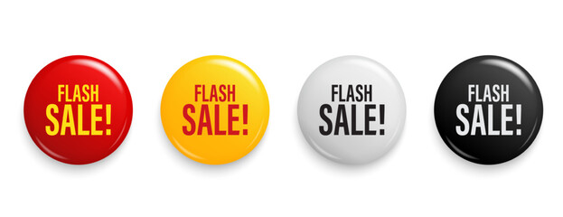 Flash sale symbol. 3D Round sticker badge with offer message. Advertising discounts symbol. Promotion set for shopping marketing, clearance sale and advertisement Vector illustration.