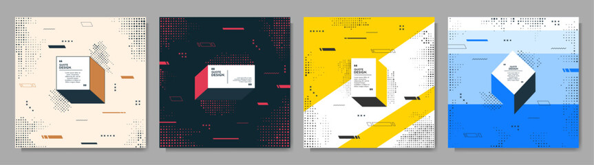 Vector abstract illustration. Neo memphis pattern banner collection with halftone dotted elements. Flow graphic shapes. Vibrant color quote frames. Design elements for web banner, social networking © VVadi4ka
