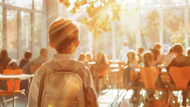 a boy walking towards the classroom