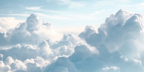 Fototapeta premium An image depicting an expansive sky filled with clouds, showcasing soft light and gentle shadows, creating a dreamy and ethereal atmosphere that evokes tranquility and peace.