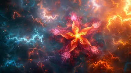 star symmetrical fractals in the background, psychedelic colors, cinematic lighting