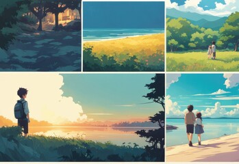 illustration of a boy falling in love with a girl. cartoon and anime style