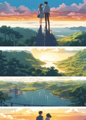 illustration of a boy falling in love with a girl. cartoon and anime style