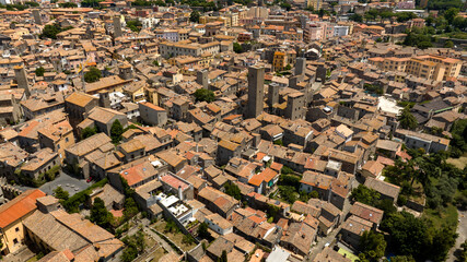 Aerial view of medieval San Pellegrino district in Viterbo, Lazio, Italy. It is located in the historic center of the city.