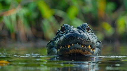 Obraz premium A crocodile is swimming in a body of water