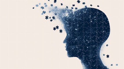 Brain shaped jigsaw puzzle on white background, mental illness and brain disorder, illustration 