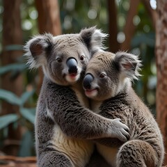 Naklejka premium Two Koalas Hugging Generative Art