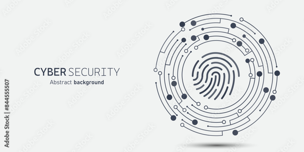 Poster Fingerprint in the circuit. Cyber security technology concept abstract background. Technology data protection system, Internet security and safety information personal, Vector and Illustration.