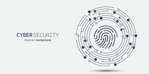 Fingerprint in the circuit. Cyber security technology concept abstract background. Technology data protection system, Internet security and safety information personal, Vector and Illustration.