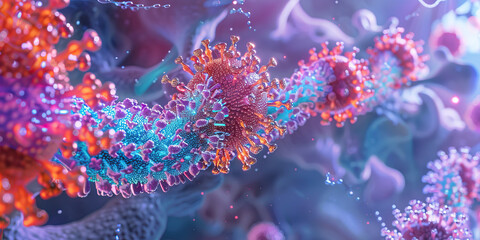 Fototapeta premium Virus Protein Functions: An illustration highlighting the functions of viral proteins in the replication and assembly of the novel virus