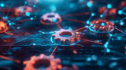 A sleek and modern illustration depicting a series of interconnected gears symbolizing the automated workflow of document lifecycle management, showcasing the precision and synchro