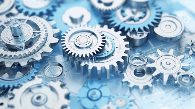 An abstract representation of document lifecycle automation, with gears intertwining to form a cohesive system that automates document creation, storage, and retrieval, illustratin