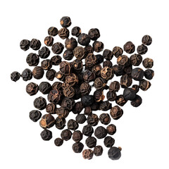 Black pepper on a white background. The view from