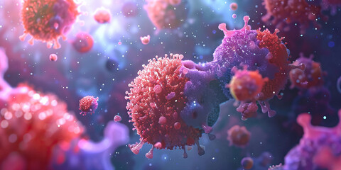 Fototapeta premium Virus assembly and release an animation showing how the creation of multi-cellular organisms thrive in microscopic conditions. 