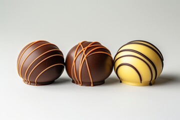 Obraz premium Elegant chocolate truffles with striped patterns, perfect for a sophisticated and delightful dessert experience