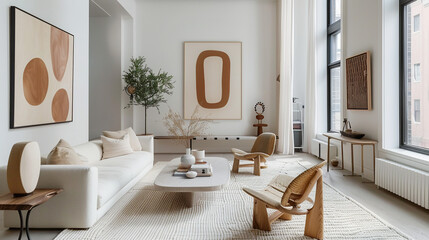 Art Home. Contemporary Interior with white sofa and paintings