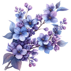 Fototapeta premium A bouquet of purple flowers with blue centers. The flowers are surrounded by green leaves.