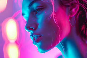 A beautiful girl posing elegantly against a vibrant neon background, creating a stunning and modern visual effect.