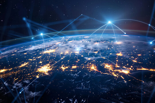 Quantum internet: Illustrate a world connected by the quantum internet, enabling unprecedented security and speed