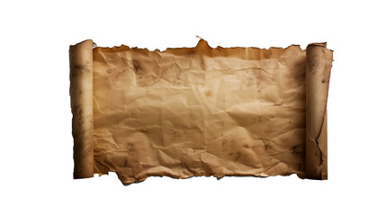 old paper scroll isolated on transparent background, ancient paper cut out 