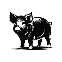 Pig Animal black silhouette vector with white color background