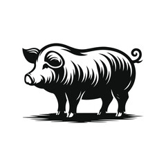 Pig Animal black silhouette vector with white color background