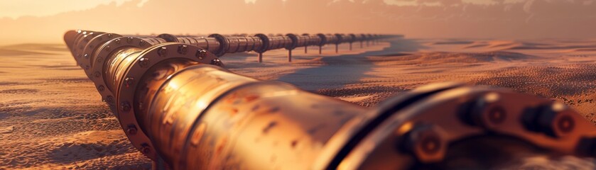 Close-up of rusty metal pipe in a desert landscape.
