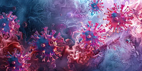 Virus transmission dynamics showing how cells multiply microscopic view of destroying the body.