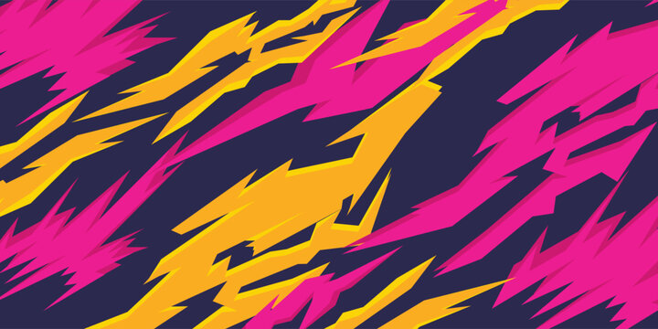 Car decal livery wrap banner abstract stripe sporty pink yellow color combination grunge brush thunder storm modern pattern racing motorsport. vector