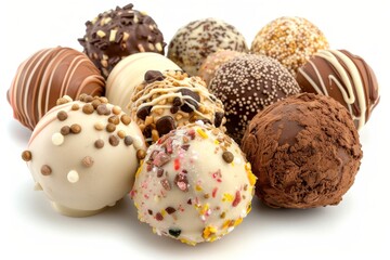 Obraz premium Elegant chocolate truffles with intricate patterns, perfect for a sophisticated and delightful dessert display