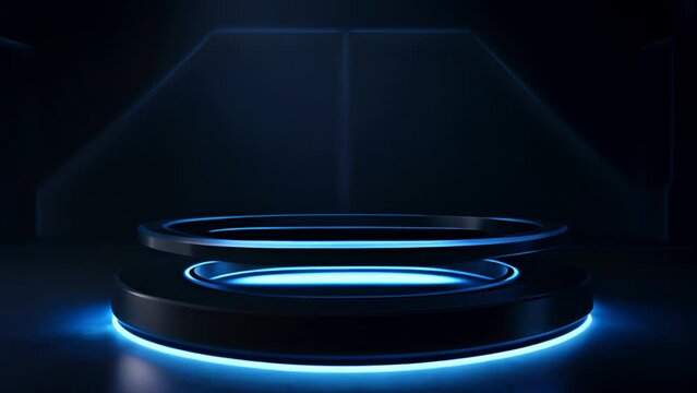 Podium for displaying products,Blue hologram portal, digital background,science background
