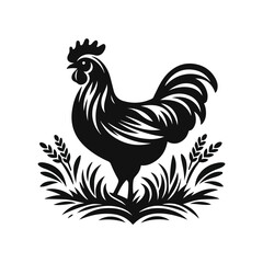 Hen Animal black silhouette vector with white color background