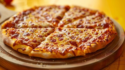Close up of pizza with yellow background. For promotional product