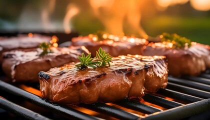Close Up of Grill With Meat Cooking