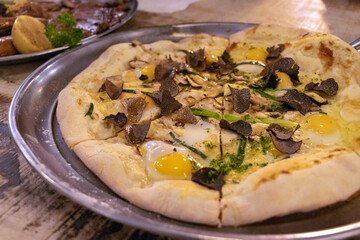 Close-up of truffle porcini mushroom pizza, photographed in Shanghai, China