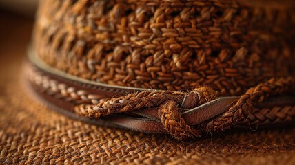 Fototapeta premium Delve into the artistry of cowboy hat craftsmanship with a focus on detailed stitching and hatband design, showcasing the intricate details that exemplify Western style and tradition.