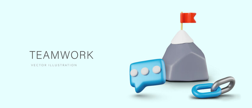 Team work. Overcoming top. Concept of joint efforts to achieve significant goal