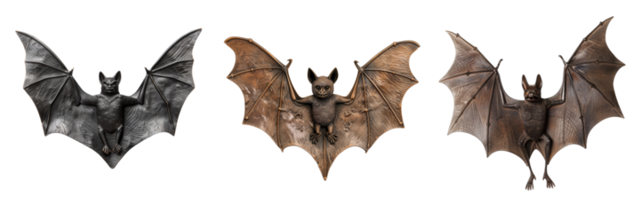 set of bat ornament with outstretched wings isolated on transparent background