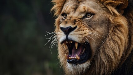 Fototapeta premium angry lion face closeup photo