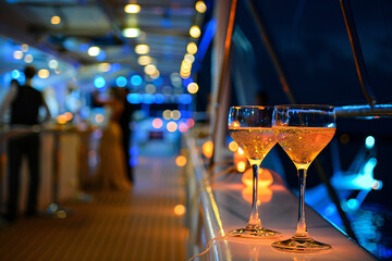 Exclusive cocktail party on a cruise ship deck, under the stars