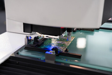 Optic machine for precise measurement of part size and quality evaluation. Smart factory..