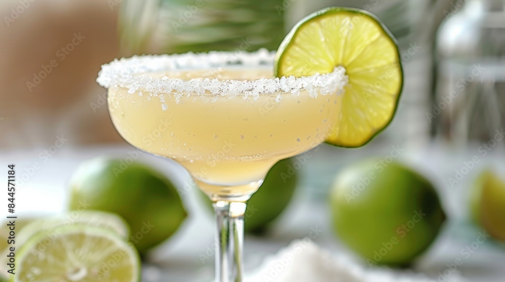 Wall mural A frosty margarita rimmed with salt and adorned with a slice of juicy lime. - Wall murals
