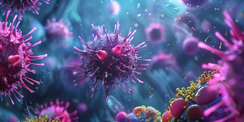 Virus-Host Interaction: An illustration showing the interaction between the novel virus and host cell receptors, highlighting the molecular mechanisms that facilitate viral entry into the cell