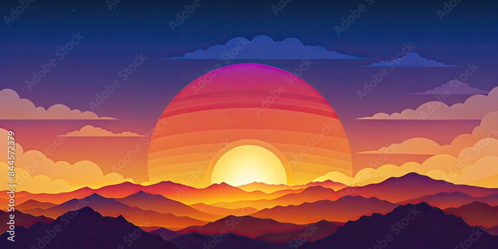 Sticker Colorful sunset over a mountain range.