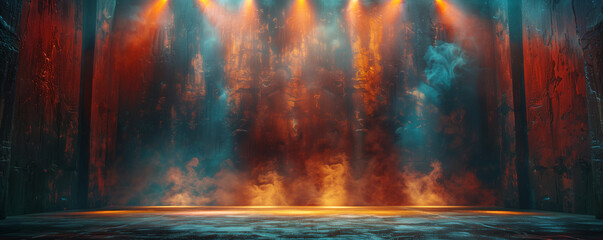 Theater stage light background with spotlight illuminated the stage, Empty stage, foggy stage background
