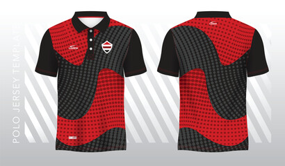 abstract red polo jersey sport. Sport uniform in front and back view. Mock up for sport club.