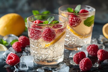 Refreshing Raspberry Lemonade with Ice and Mint - Perfect Summer Beverage