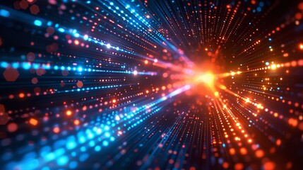 Naklejka premium An abstract image featuring blue and orange lights streaking through black space, creating a sense of movement and energy