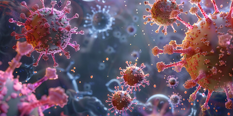Viral parthenogenesis showing how novel virus attacks and control the body. microscopy. Microscopic view. close up. 3D.